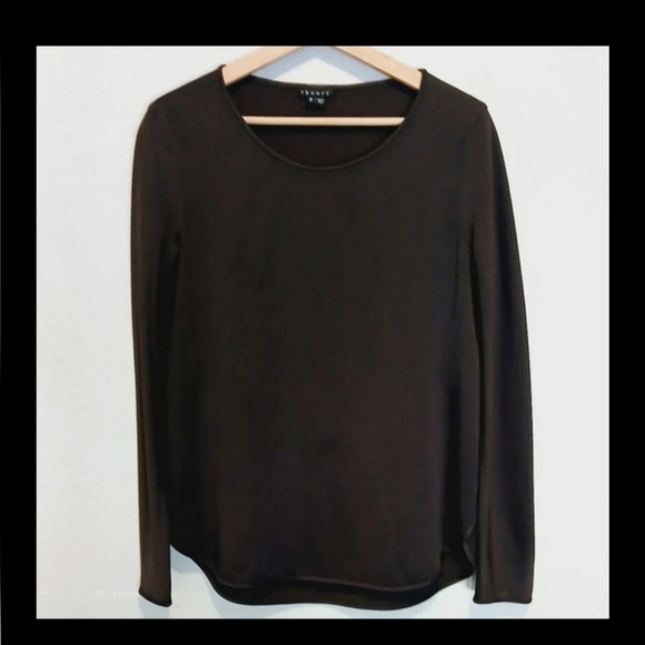 Theory Split Fly Away Sides Long Sleeve Blouse Deep Purple Boat Neck Size Small - Picture 7 of 7